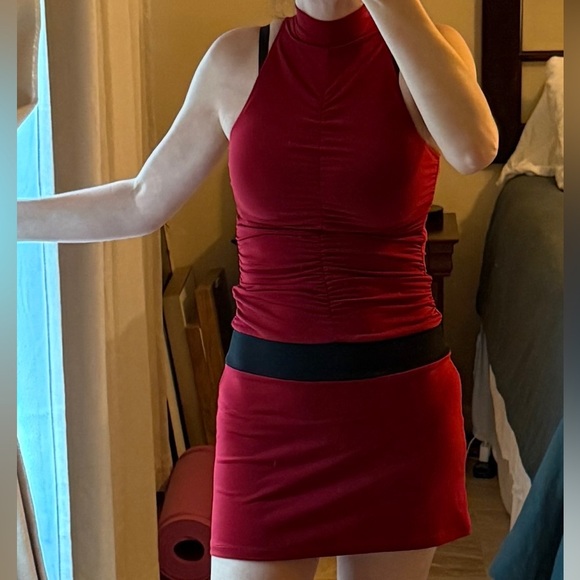 Y2K Frederick’s of Hollywood Mini Dress Mock Neck Red Ruched Sexy Form Fitting - Picture 6 of 6